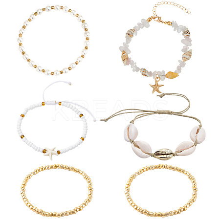 6Pcs Adjustable Waxed Cotton Cord Braided Bead Bracelets and Natural Quartz Crystal Bead Bracelets Sets BJEW-SC0001-53-1