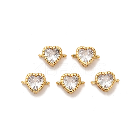 Brass Pave Clear Cubic Zirconia Heart Connector Charms KK-H515-08G-1