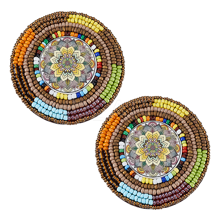 2Pcs Non Woven Fabric Embroidery Needle Felt and Seed Beads Cloth Appliques PATC-PH0001-40B-1