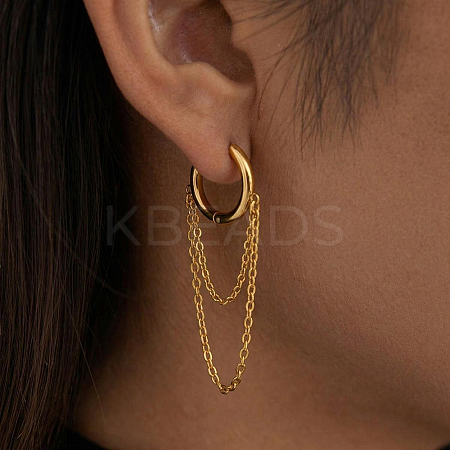 304 Stainless Steel Double Chain Tassel Hoop Earrings for Women MX0764-1