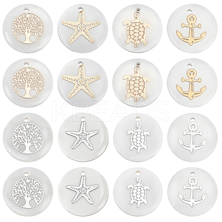 48Pcs 8 Styles Natural Freshwater Shell Pendants SHEL-ME0001-08-1