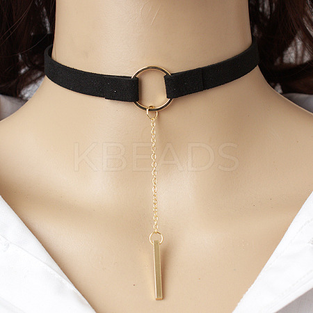 Black Velvet Choker Brass & Iron Rectangle Pendant Necklaces for Women FS-WGDB652-01-1