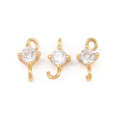 Brass Pave Clear Cubic Zirconia Flat Round Connector Charms KK-H538-21A-G-1