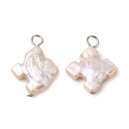 Natural Baroque Keshi Pearl Cross Pendants PALLOY-JF04209-02-1