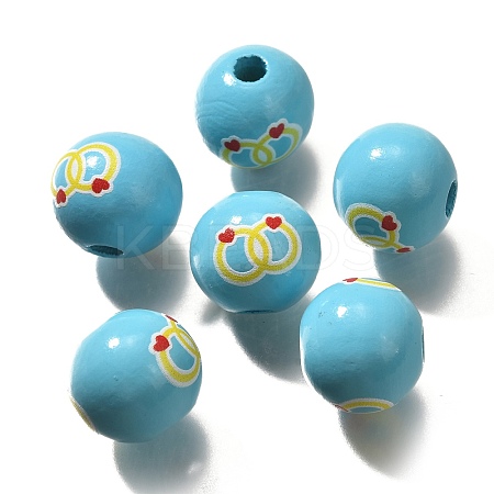 Valentine's Day Element Printed Wood Beads WOOD-R002-01-14-1