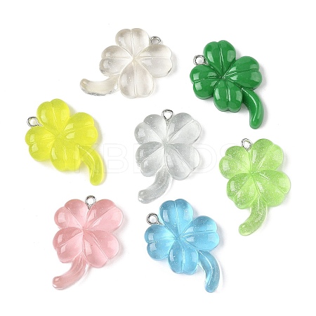 Transparent Resin Clover Pendants CRES-B023-03-1