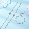 Round Natural Gemstone & Shell Pearl Beads Link Bracelets BJEW-JB12812-1