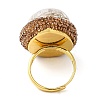 Natural Quartz Crystal Oval Adjustable Ring with Rhinestone RJEW-E052-01G-3