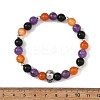 Halloween Natural Black Onyx(Dyed & Heated) & Amethyst & Carnelian Round Beaded Stretch Bracelets for Women BJEW-TA00767-4