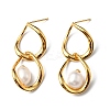 Natural Pearl Beaded Twist Teardrop Dangle Stud Earrings EJEW-P229-02G-1
