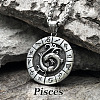 Flat Round with Engraved Twelve Constellation Alloy Pendant Necklace for Women Men WG25F4B-09-1