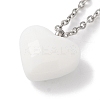 304 Stainless Steel Cable Chain White Heart Glass Pendant Necklaces NJEW-Z041-01P-1