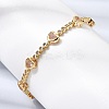 Heart Brass Micro Pave Cubic Zirconia Link Chain Bracelets for Women BJEW-A164-01G-04-3