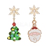 Santa Claus Alloy Enamel & Christmas Tree Lampwork Asymmetrical Earrings X1-EJEW-TA00230-1