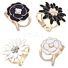 8Pcs 4 Styles Carnation & Daisy Golden Alloy Enamel Scarf Buckle Ring AJEW-CJ0001-33-3