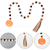 Halloween Round Natural Wood Beaded Wall Hanging Ornaments HJEW-WH20004-15-5