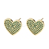 Heart Brass Micro Pave Cubic Zirconia Stud Earrings EJEW-H178-01G-03-4