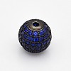 CZ Brass Micro Pave Grade AAA Blue Color Cubic Zirconia Round Beads KK-O065-8mm-03B-NR-1