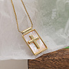 Brass with Natural Shell Rectangle Pendant Necklaces WG6A025-02-1