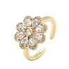 Flower Brass Micro Pave Cubic Zirconia Cuff Rings for Women RJEW-A069-01B-G-4