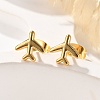 304 Stainless Steel Tiny Airplane Stud Earrings with 316 Stainless Steel Pins for Women LS-EJEW-J043-01G-1