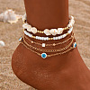 Iron & Natural Howlite & Glass Seed Beaded Evil Eye 5 Layered Anklets for Women FS-WG0BCD8-01-1
