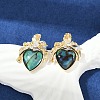 Heart Brass Abalone Shell & Clear Cubic Zirconia Stud Earrings KK-D301-09G-5