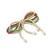 Christmas Glass Seed Beaded Bowknot Pendants PALLOY-MZ01059-3