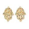 Rack Plating Brass Colorful Cubic Zirconia Religion Hamsa Hand Connector Charm KK-C084-19G-1