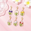 6Pcs Oval with Flower Glass Seed Bead & Lampwork & Alloy Pendant Decoraitons HJEW-MZ00351-1