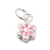 925 Sterling Silver Enamel Pink Flower Charms STER-A048-08S-2