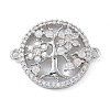 Rack Plating Brass Clear Cubic Zirconia Flat Round with Tree Connector Charms X-KK-A234-033P-1