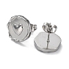 Tarnish Resistant 304 Stainless Steel Flat Round with Heart Ear Studs for Women EJEW-P234-16P-2