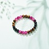 Natural Agate & Tiger Eye(Dyed & Heated) & Black Onyx Round Beaded Stretch Bracelet BJEW-JB08400-01-2