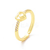 Clear Cubic Zirconia Double Heart Open Cuff Ring RJEW-H127-30G-1