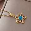 Vintage 304 Stainless Steel & Synthetic Turquoise Flower Pendant Necklaces with Crystal Rhinestone for Women RQ4537-3