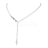 Natural & Synthetic Mixed Stone Faceted Cube Beads & 304 Stainless Steel Cable Chain Tassel Cross Pendant Necklaces NJEW-JN05845-4