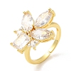 Rack Plating Brass Micro Pave Cubic Zirconia Flower Open Cuff Rings RJEW-A016-07G-1