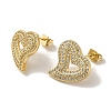 Rack Plating Heart Brass Micro Pave Cubic Zirconia Stud Earrings for Women EJEW-P272-11G-1