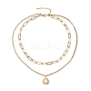 PVD Vacuum Plating 304 Stainless Steel Double Chains Multi Layered Necklace with Plastic Pearl Flower Charm for Women STAS-E155-20G-1