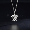 Ocean 304 Stainless Steel Hollow Floral Turtle Pendant Necklaces for Women WG89907-01-1