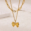 304 Stainless Steel Bowknot Pendant Necklaces NJEW-L182-001G-04-2