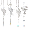 4Pcs Glass & Stainless Steel Hummingbird Hanging Suncatchers HJEW-FH00199-1