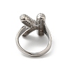 Letter Brass Micro Pave Clear Cubic Zirconia Open Cuff Ring for Women RJEW-N046-03K-P-3