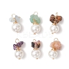 6Pcs 6 Styles Natural Tourmaline & Tiger Eye & Amethyst & Green Aventurine & Sunstone & Aquamarine Chip with Copper Wire Wrapped Shell Pearl Pendants PALLOY-JF04951-1