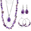 Bohemian Style Natural Amethyst Teardrop Pendant Necklaces & Chip Beaded Necklaces & Hoop Earrings & Dangle Earrings Sets WG11994-01-2