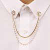 304 Stainless Steel Pave Clear Cubic Zirconia & ABS Pearl Rectangle Hanging Chain Brooch JEWB-S021-03G-1