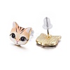 Real 14K Gold Plated Alloy Kitten Stud Earrings EJEW-G148-01G-09-2