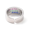 Colorful Cubic Zirconia Triple Line Open Cuff Ring RJEW-G270-04P-3