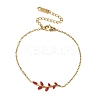 304 Stainless Steel Rhinestone Leaf Link Bracelets SA-CBA5F76-03G-01-4